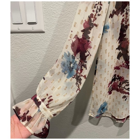 SOFT SURROUNDINGS Floral Ruffle Bohemian Sheer Blouse - Picture 4 of 5